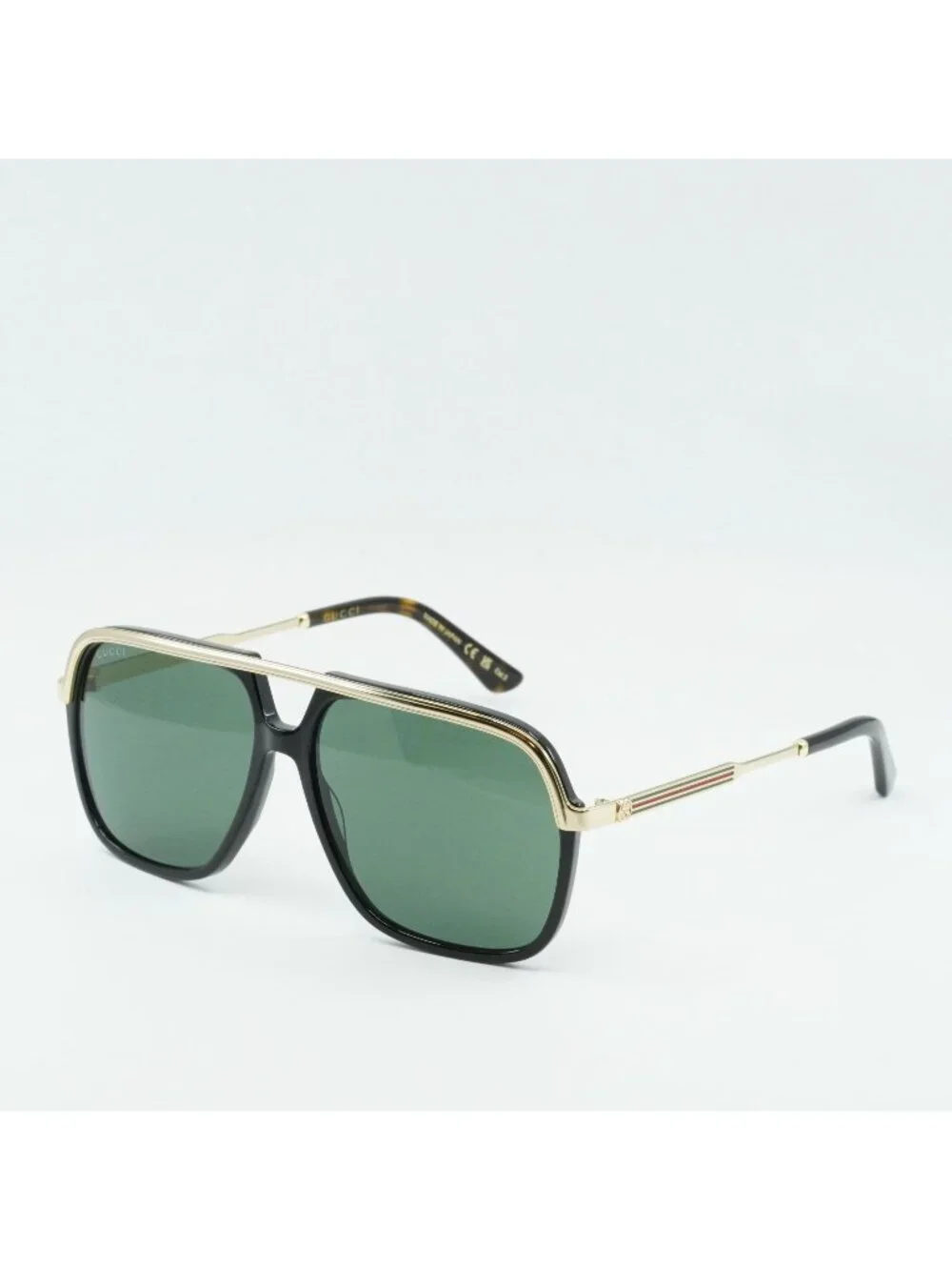 Gucci GG0200S 001 Sunglasses Black Aviator Frame, Green Lenses